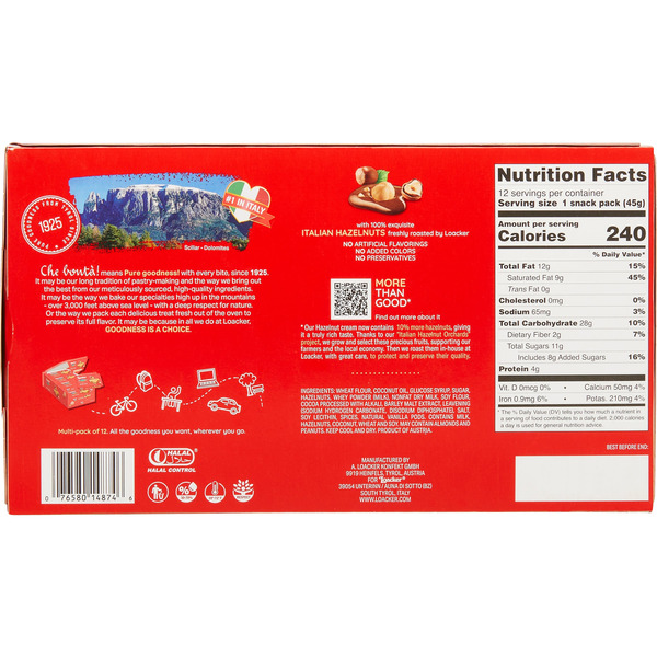 Bánh Xốp Kem Hạt Phỉ Loacker Classic Hazelnut – Hộp 12 Gói