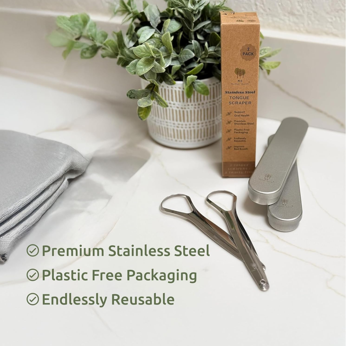 Cây Cạo Lưỡi Inox Me Mother Earth Brush Tongue Kèm Hộp Đựng Tiện Lợi  – Set 2 Cái