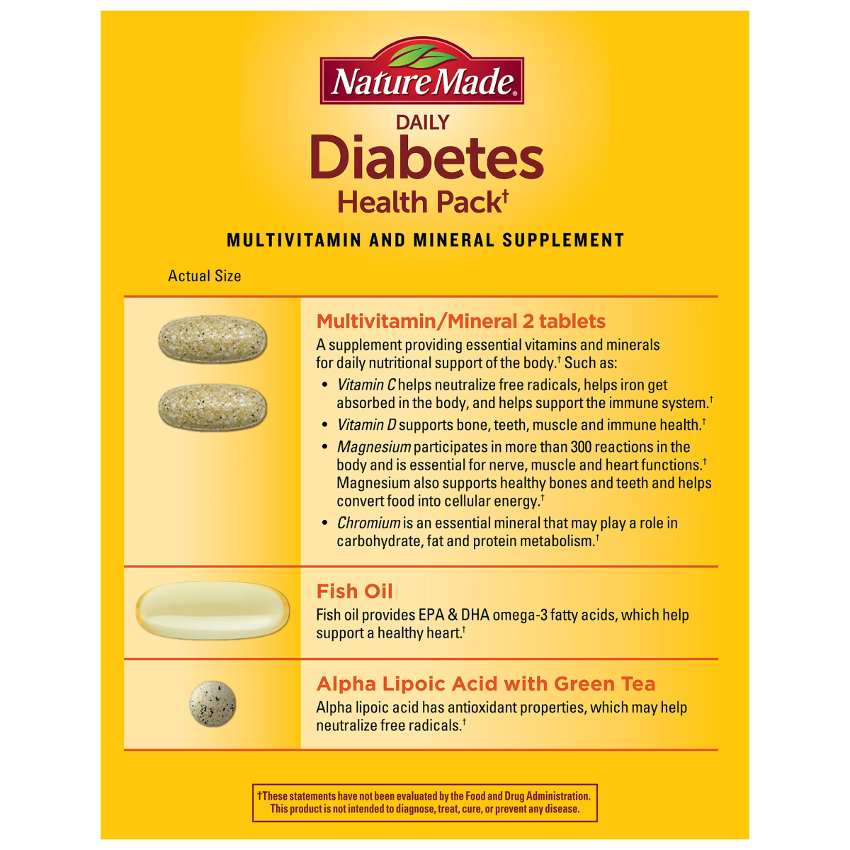 Viên Uống Vitamin Tổng Hợp Dành Cho Người Tiểu Đường Nature Made Diabetes Health Pack - Hộp 60 Gói