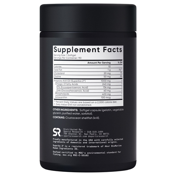 Viên Uống Dầu Nhuyễn Thể Sports Research Krill Oil Superba2 1000 mg – Hộp 90 Viên