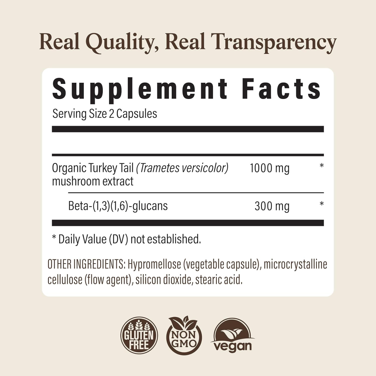 Viên Uống Chiết Xuất Nấm Vân Chi Hữu Cơ Real Mushrooms Organic Turkey Tail Capsules – Hộp 200 viên