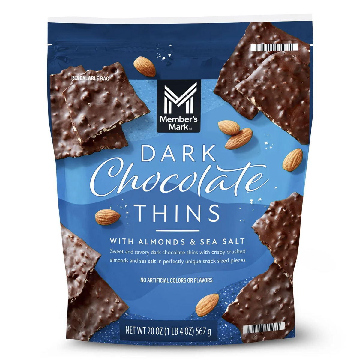 Kẹo Socola Member's Mark Dark Chocolate Thins with Almonds & Sea Salt - Túi 567g