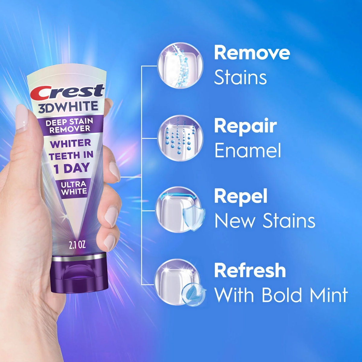 Kem Đánh Răng Crest 3DWhite Brilliance Deep Stain Remover Toothpaste  - Set 4 Tuýp X 59g