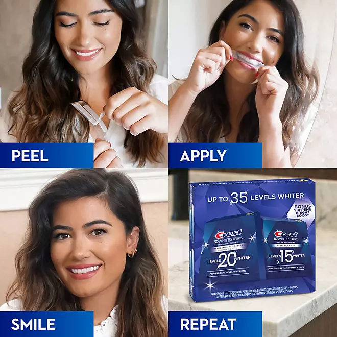 Bộ Miếng Dán Làm Trắng Răng Crest 3D Whitestrips Professional Effects & Supreme Bright - 31 Lần Dùng