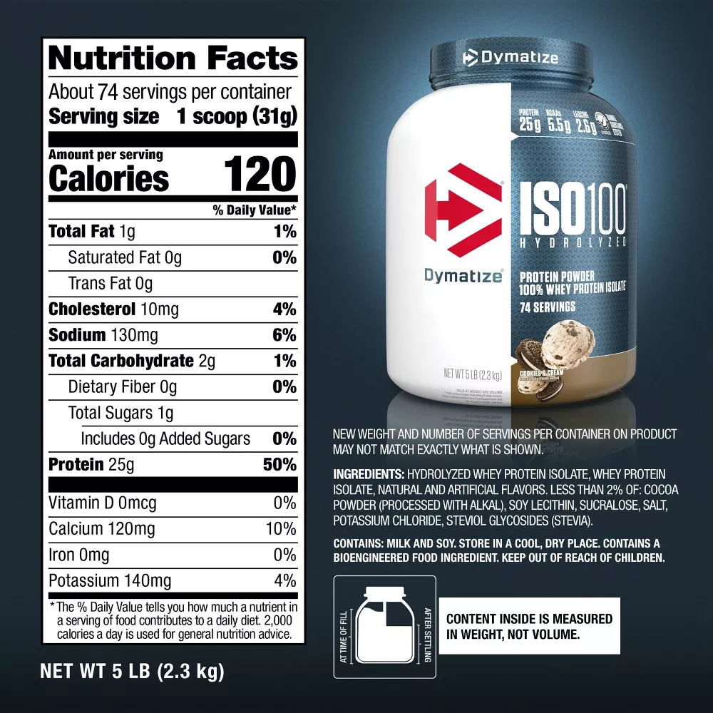 Bột Protein Dymatize ISO100 Hydrolyzed Cookies & Cream Hương Bánh Quy Kem – Hộp 5LB