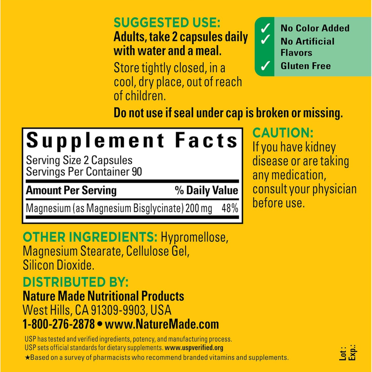 Viên Uống Magie Nature Made Magnesium Glycinate 200 mg – Hộp 180 Viên