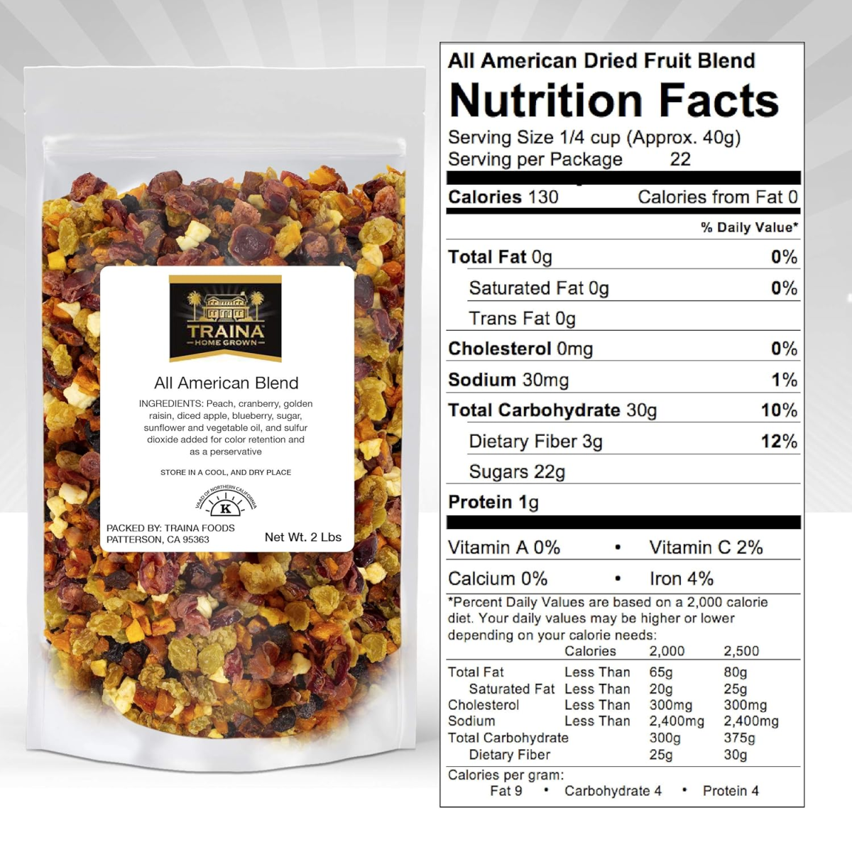 Trái Cây Sấy Trộn Traina Home Grown All American Dried Fruit Blend – Túi 907g