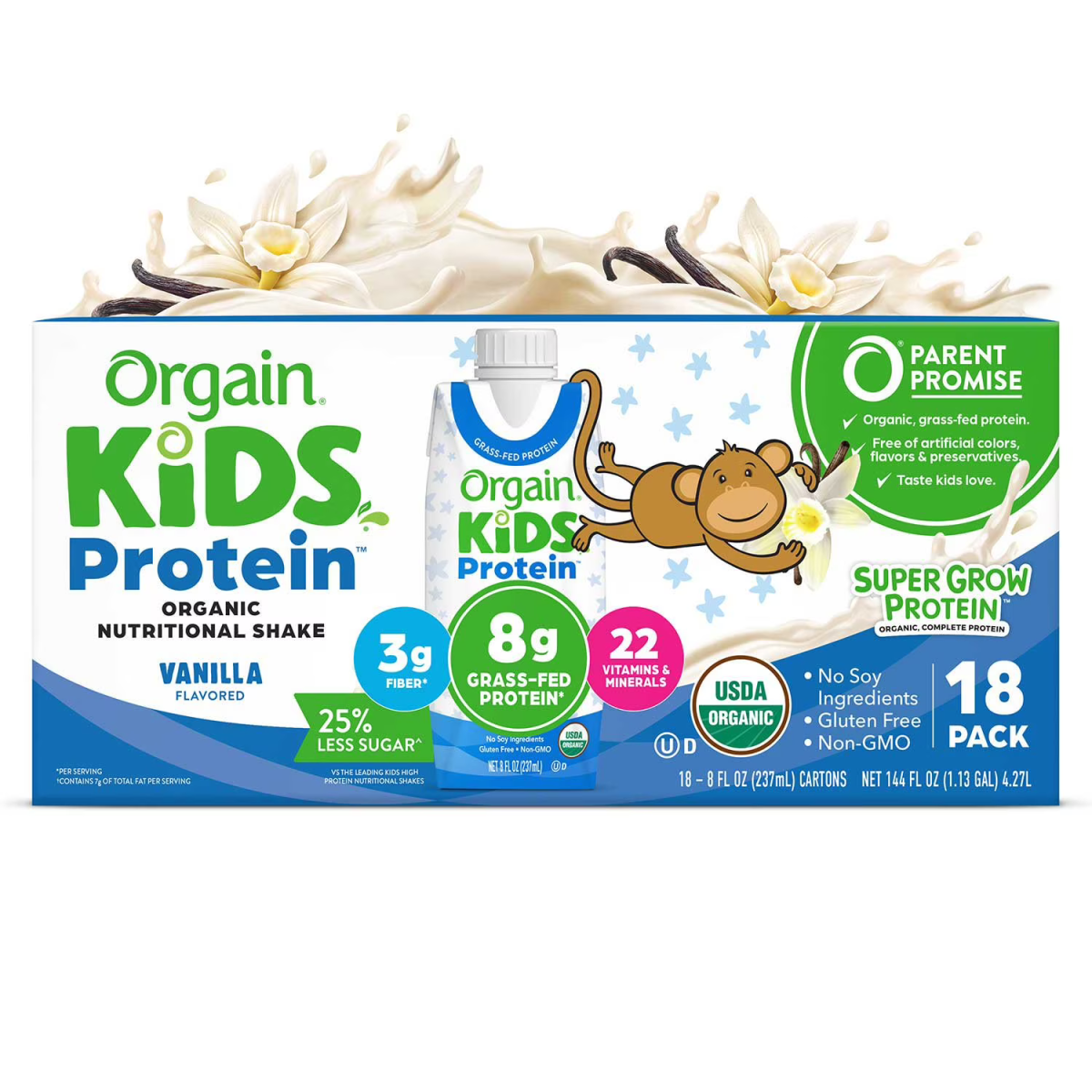 Sữa Dinh Dưỡng Hữu Cơ Vị Vani Orgain Kids Organic Nutritional Shake Vanilla – Thùng 18 Chai x 8 Oz
