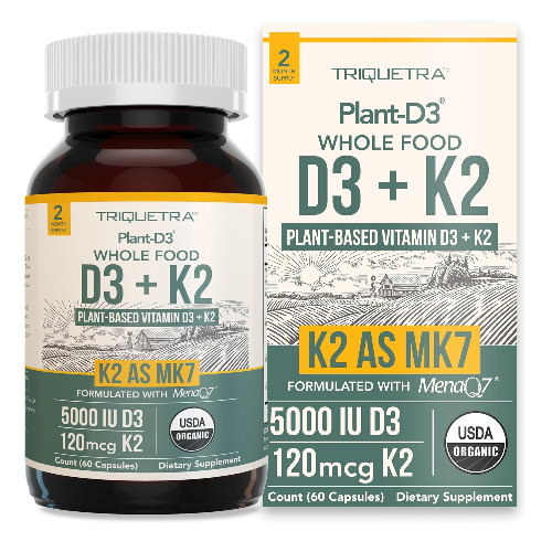 Viên Uống Triquetra Organic Plant-D3 Whole Food D3 + K2 5000 IU + 120 mcg K2 – Hộp 60 Viên