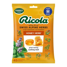Viên Ngậm Hỗ Trợ Giảm Ho Và Làm Dịu Cổ Họng Thảo Mộc Mật Ong Ricola Honey Herb Cough Suppressant Throat Drops – Hộp 45 Viên