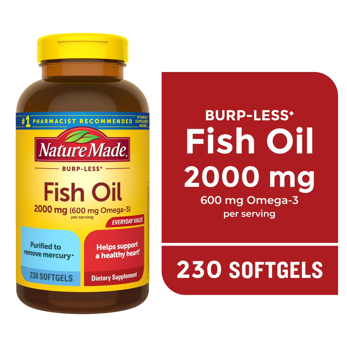 Viên Uống Dầu Cá Omega-3 Nature Made Burp Less Fish Oil 2000mg – Hộp 230 Viên