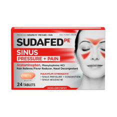 Thuốc Hỗ Trợ Giảm Xoang Sudafed PE Sinus Pressure + Pain Maximum Strength - Hộp 24 Viên