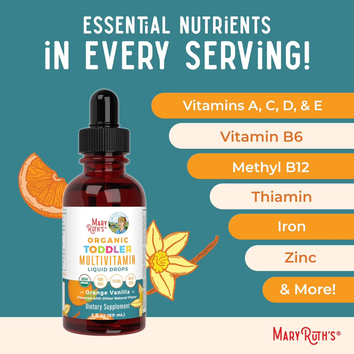 Vitamin Tổng Hợp MaryRuth’s Organic Toddler Multivitamin With Iron – Chai 60ml