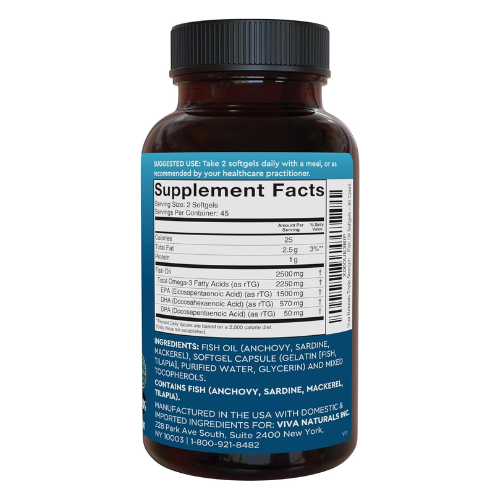 Viên Uống Dầu Cá Viva Naturals Triple-Strength Omega-3 Fish Oil 2500mg – Hộp 90 Viên