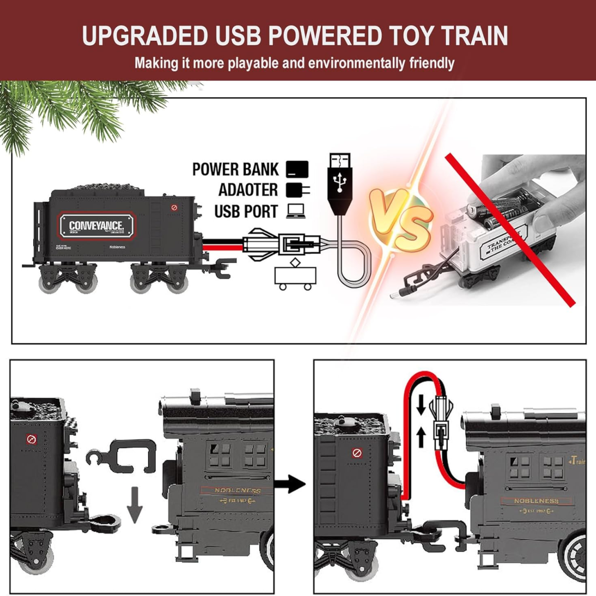 Bộ Tàu Hỏa Điện Hơi Cổ Điển BUBUQE Metal Alloy Electric Train Set – Kèm Đường Ray, Đèn Và Âm Thanh