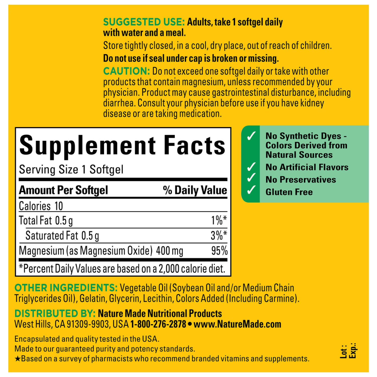 Viên Uống Nature Made Extra Strength Magnesium 400 mg – Hộp 150 Viên