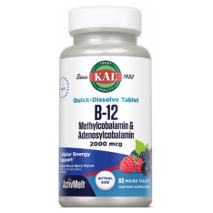 Viên Ngậm Bổ Sung Vitamin B12 KAL B-12 Methylcobalamin & Adenosylcobalamin 2000 mcg Vị Berry – Hộp 60 viên ngậm tan nhanh