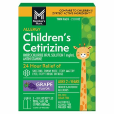 Siro Giảm Dị Ứng Cho Trẻ Em Member's Mark Children's Cetirizine Hydrochloride All Day Allergy Oral Solution –  Hộp 2 Chai X 240ml