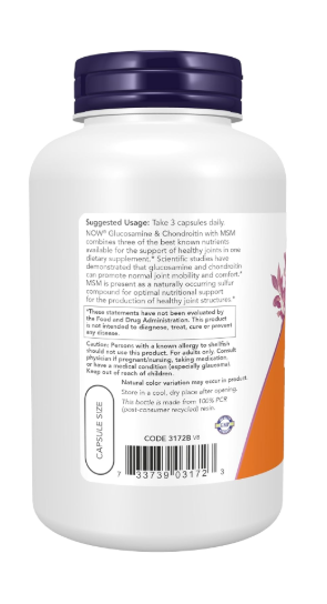 Viên Uống Hỗ Trợ Xương Khớp NOW Glucosamine & Chondroitin with MSM – Hộp 180 Viên