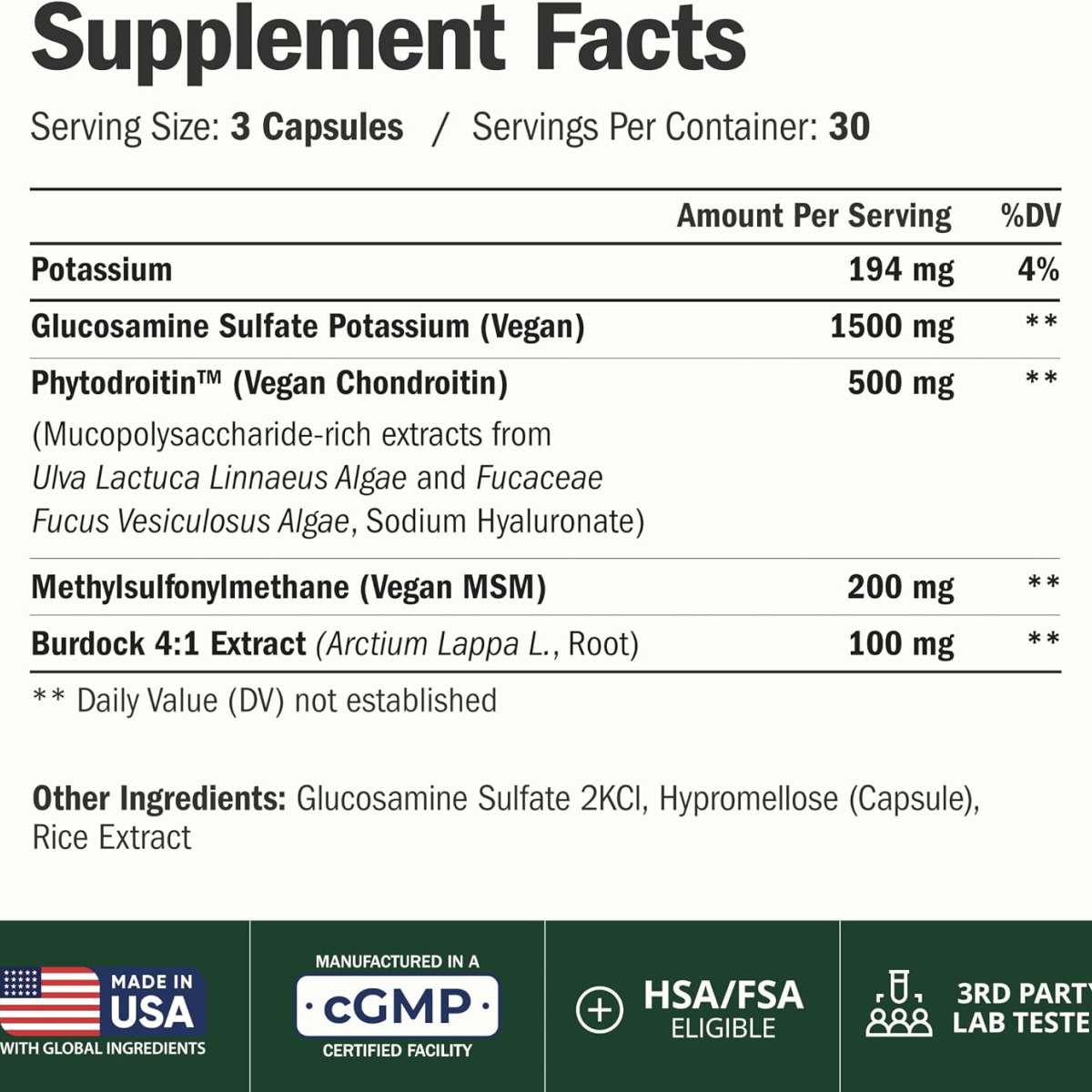Viên Uống Hỗ Trợ Xương Khớp Thuần Chay Vimerson Health Vegan Glucosamine Chondroitin MSM – Hộp 90 Viên