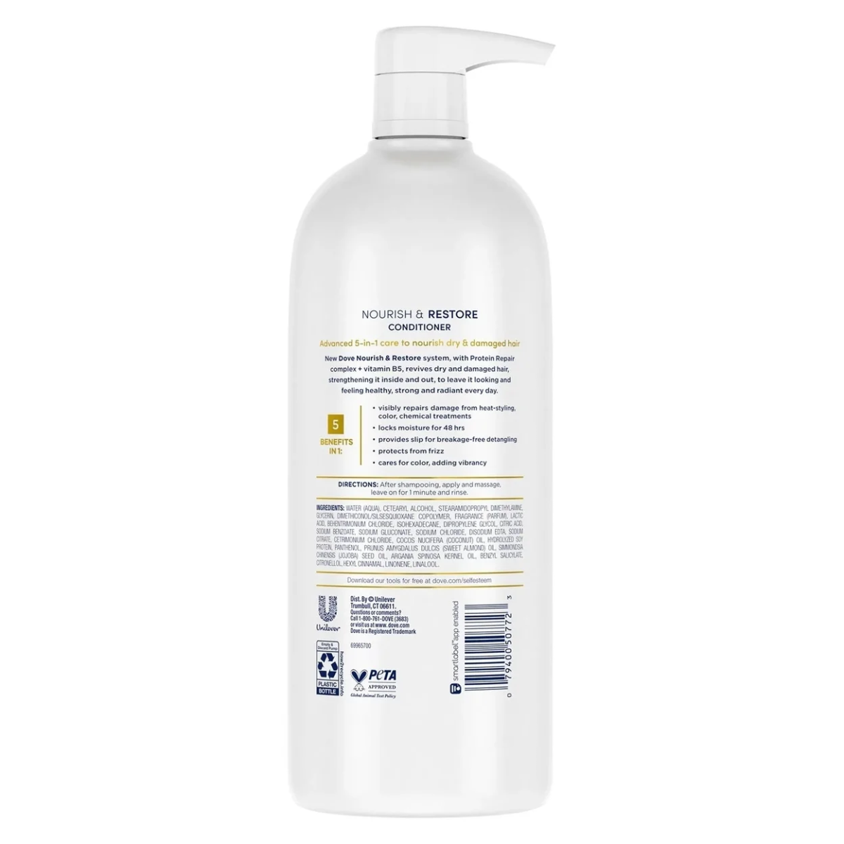 Dầu Xả Phục Hồi Và Nuôi Dưỡng Dove Nourish & Restore 5-in-1 Conditioner - Chai 1L