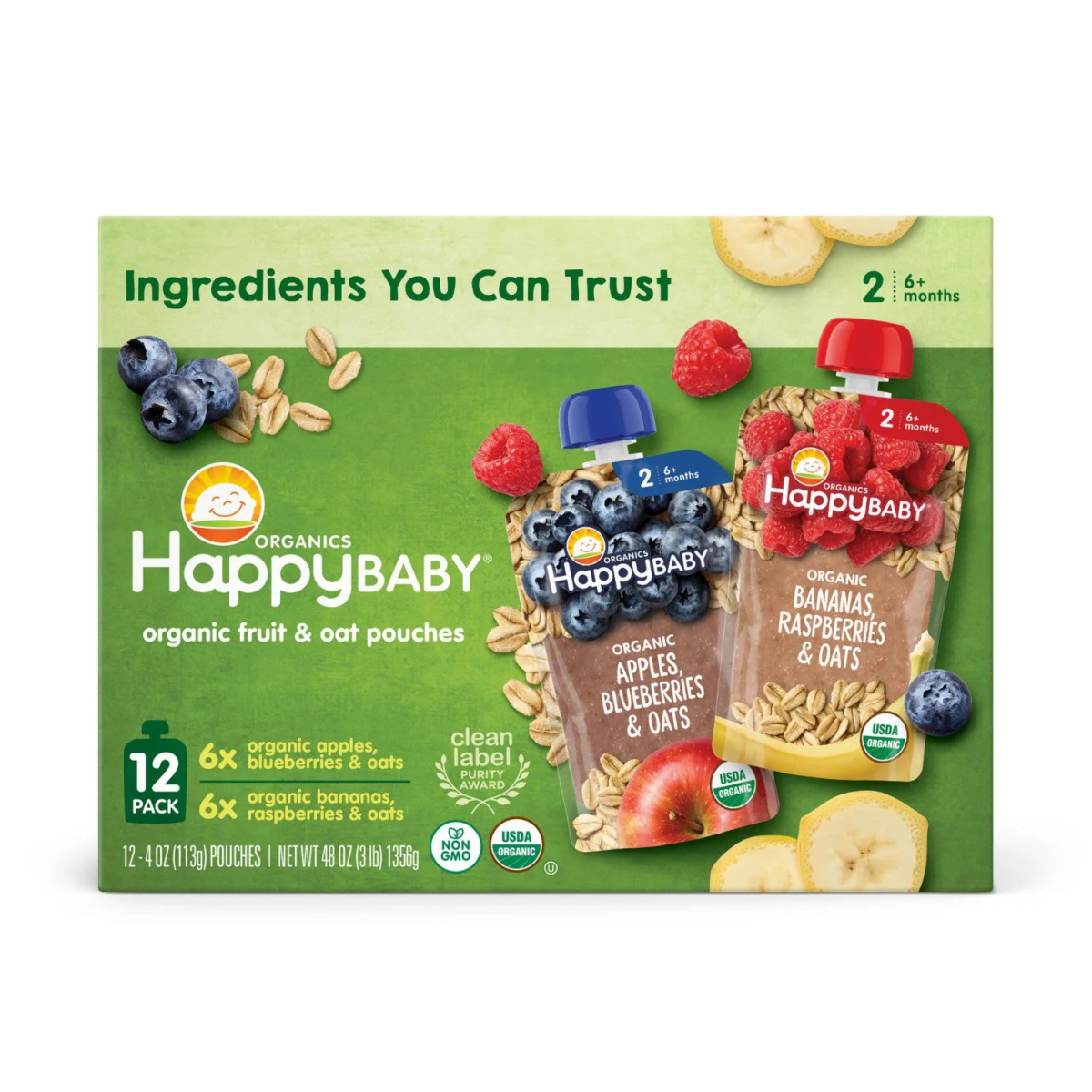 HappyBABY Organics Clearly Crafted Fruit & Veggie Pouches, Variety Pack, 12 ct., 4 oz.