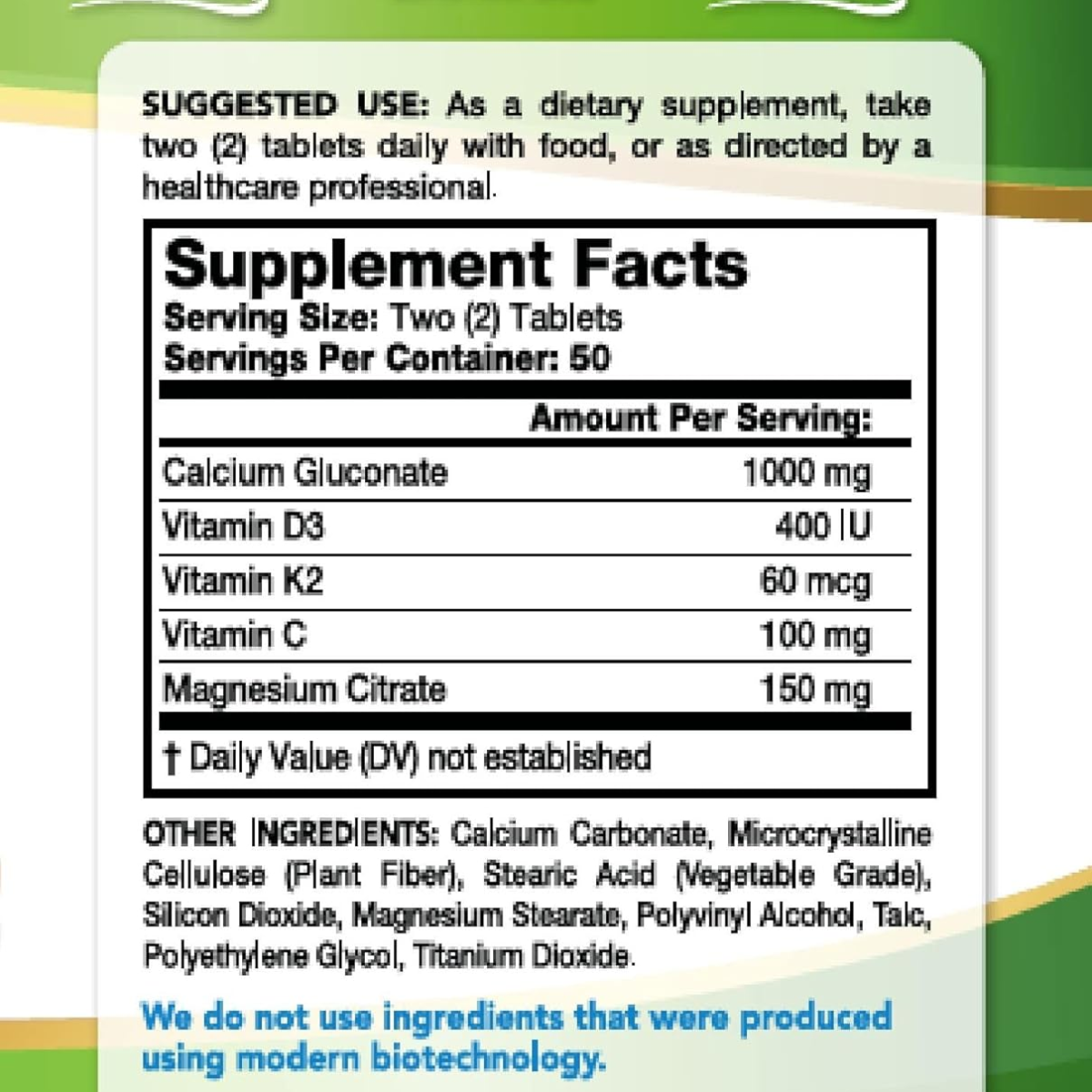 Viên Uống Bổ Sung Canxi & D3 + K2 Olympian Labs Green Calcium – Hộp 100 Viên