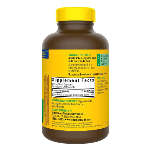 Viên Uống Magie Nature Made Magnesium Glycinate 200 mg – Hộp 180 Viên