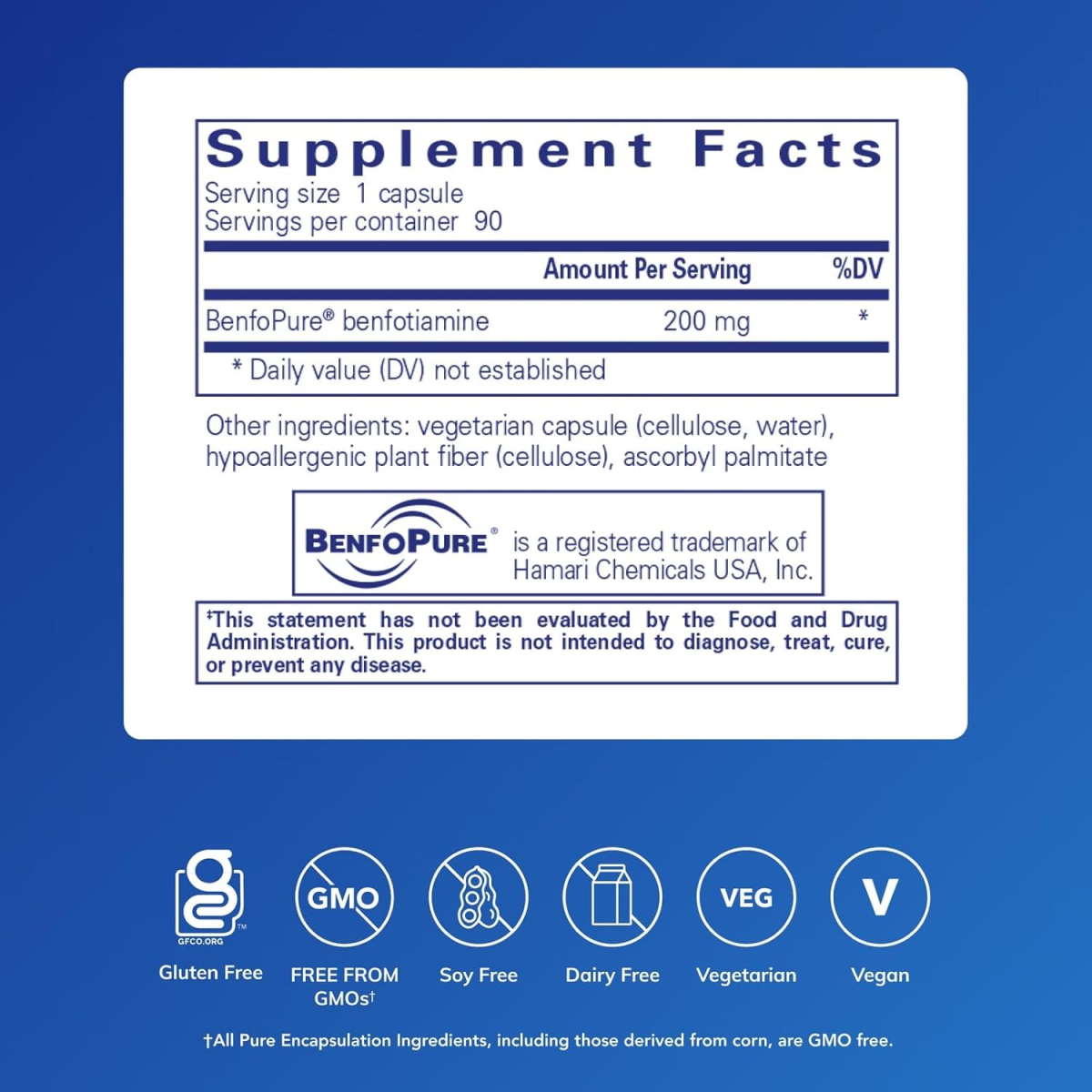 Viên Uống Vitamin B1 Pure Encapsulations BenfoMax Benfotiamine 200mg – Hộp 90 Viên