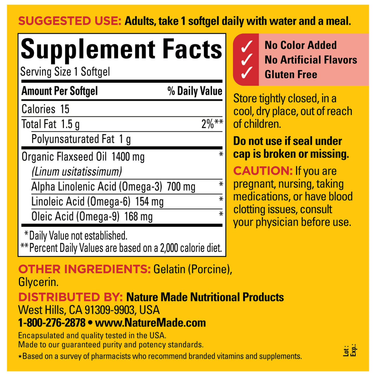 Viên Uống Dầu Hạt Lanh Omega 3-6-9 Nature Made Flaxseed Oil 1400 mg – Hộp 300 Viên