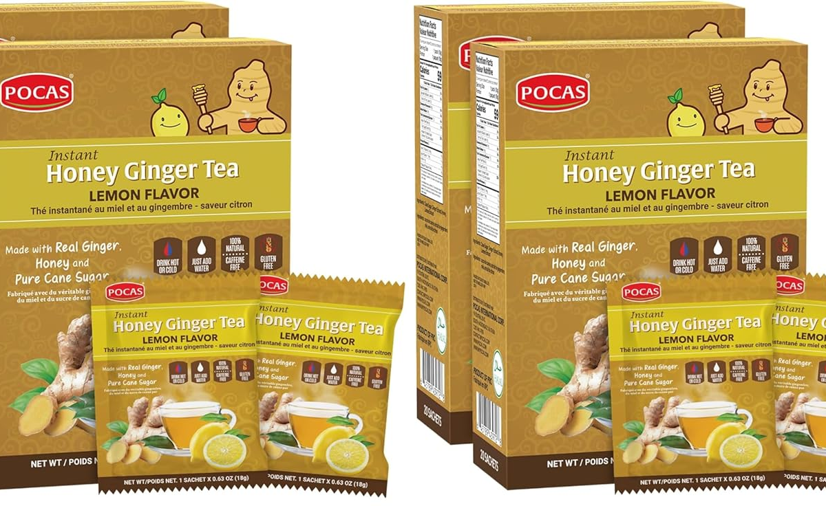 Trà Gừng Mật Ong Vị Chanh Pocas Instant Honey Ginger Tea Lemon Flavor – Set 4 Hộp x 20 gói