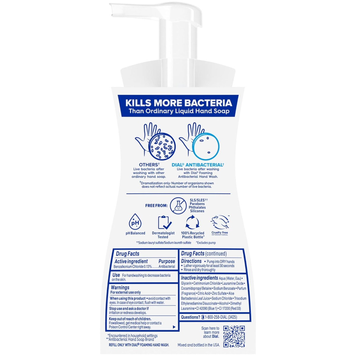 Xà Phòng Rửa Tay Tạo Bọt Kháng Khuẩn Dial Antibacterial Foaming Hand Soap Spring Water - 4 Chai X 221ml