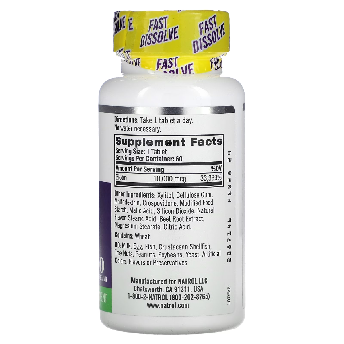 Viên Ngậm Bổ Sung Biotin Natrol Biotin Fast Dissolve 10,000 mcg Vị Dâu – Hộp 60 Viên