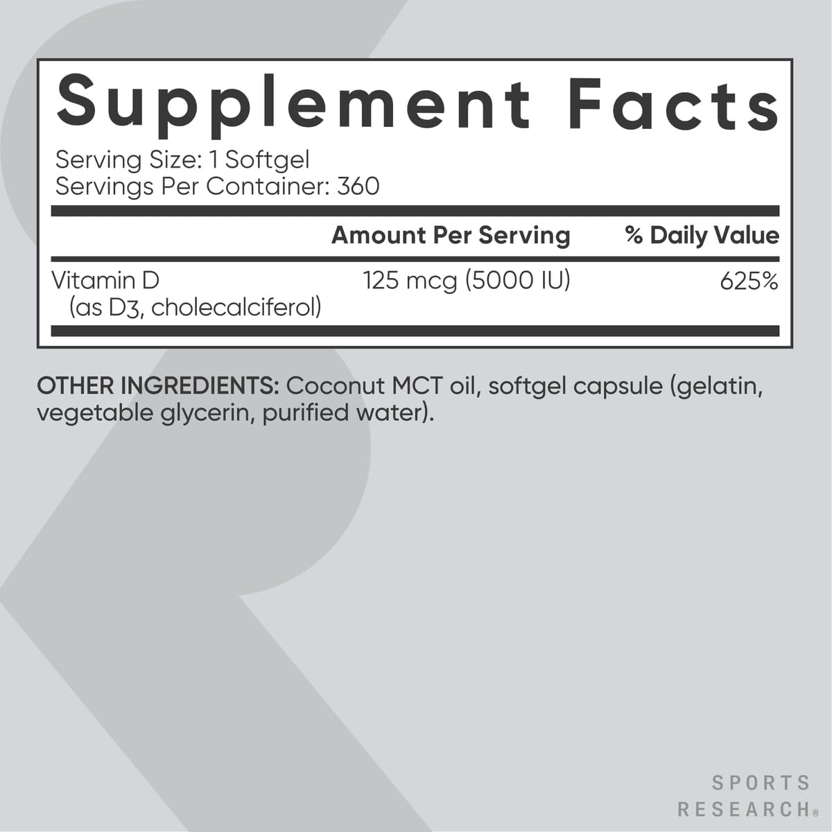Viên Uống Sports Research Vitamin D3 5000 IU – Hộp 360 Viên