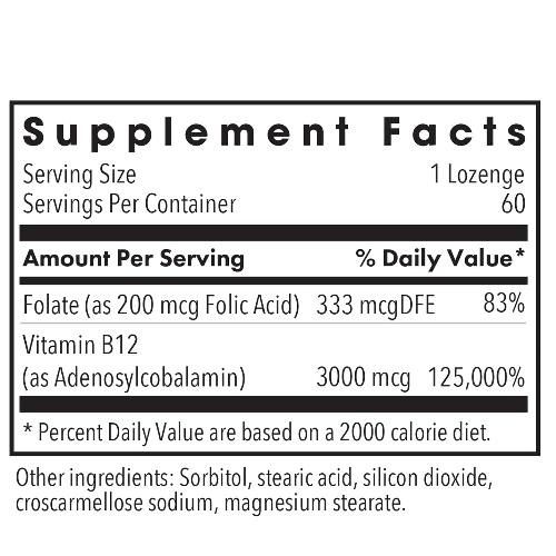 Viên Ngậm B12 Allergy Research Group B12 Adenosylcobalamin 3000 mcg + FOLATE – Hộp 60 Viên