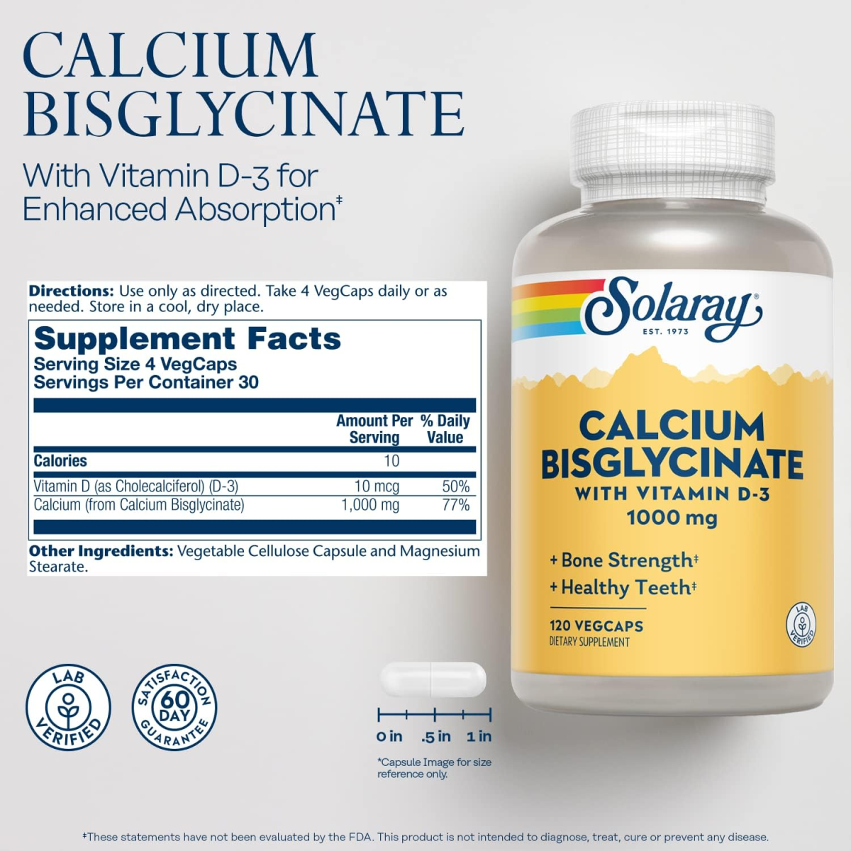 Viên Uống Solaray Calcium Bisglycinate 1000mg With Vitamin D3 – Hộp 120 Viên