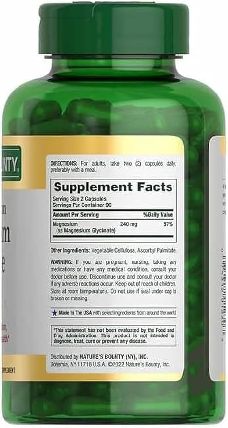 Viên Uống Nature's Bounty Magnesium Glycinate 240mg – Hộp 180 Viên