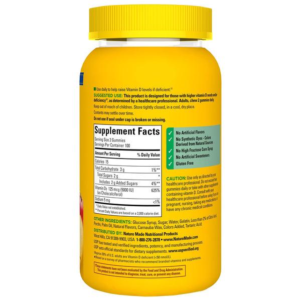 Kẹo Dẻo Bổ Sung Vitamin D3 Nature Made Extra Strength 5000 IU (125 mcg) – Hộp 200 Viên