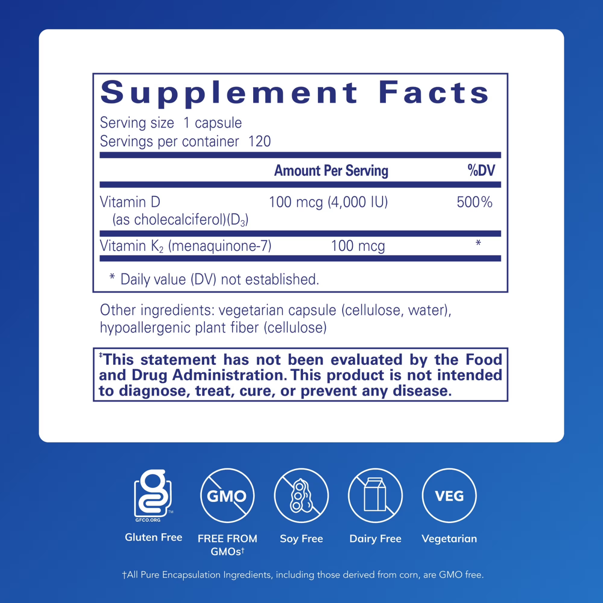 Viên Uống Pure Encapsulations Vitamin D3 + K2 – Hộp 120 Viên