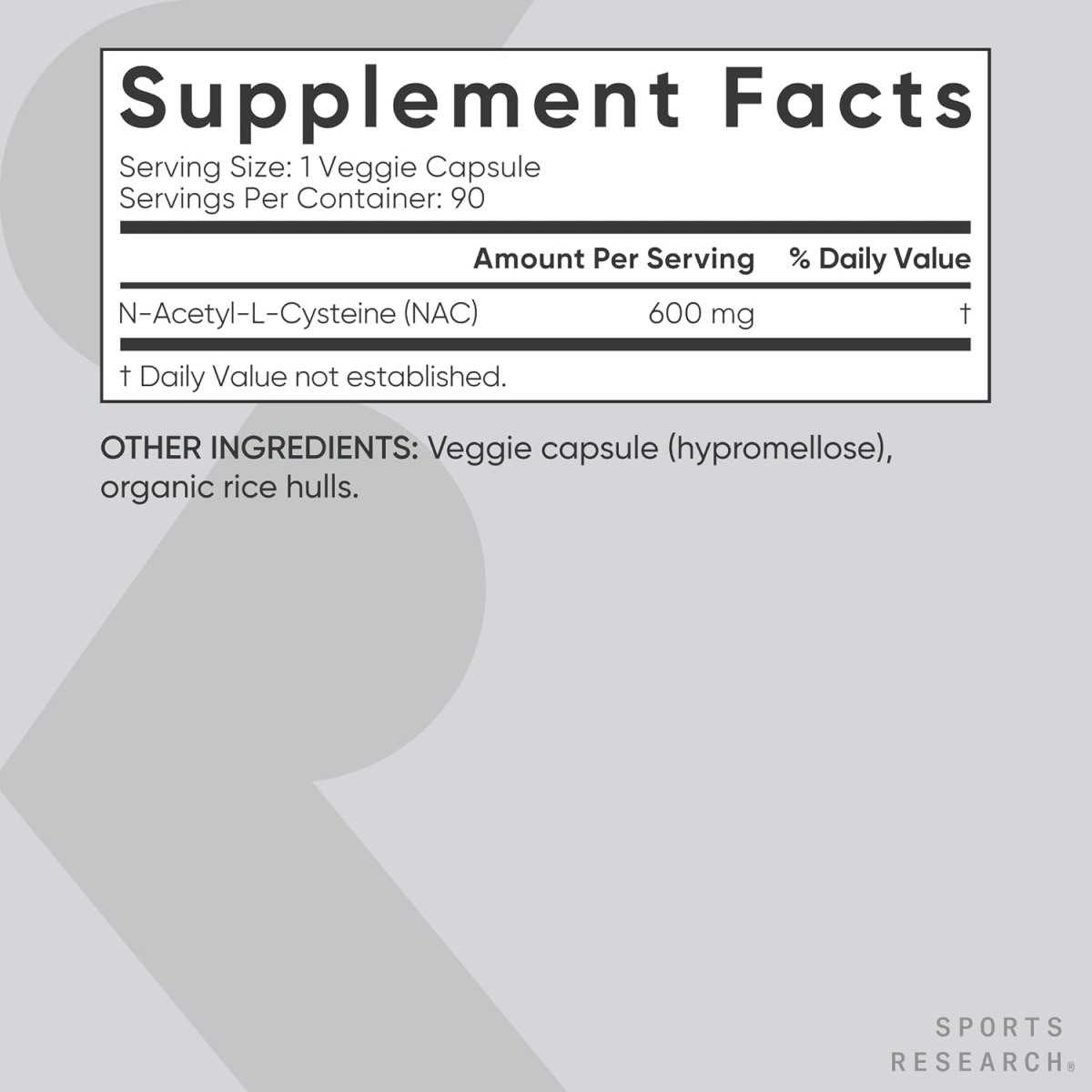 Viên Uống Sports Research NAC N-Acetyl Cysteine 600 mg – Hộp 90 Viên