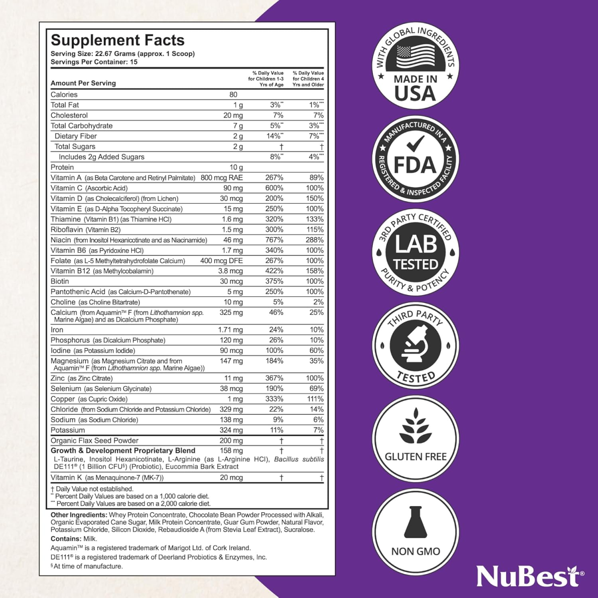 Bột Protein Vị Socola NuBest Tall Growth Protein Powder Chocolate – Hộp 12 Oz