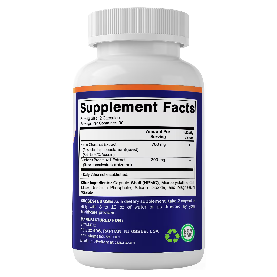 Viên Uống Hỗ Trợ Tĩnh Mạnh & Tuần Hoàn Máu Vitamatic Horse Chestnut Extract 700mg & Butcher's Broom Extract 300mg – Hộp 180 Viên