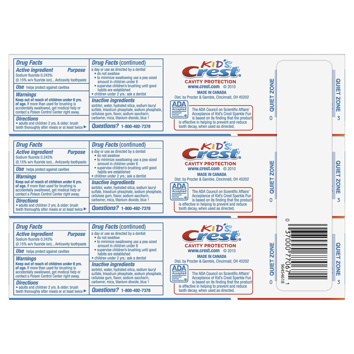 Kem Đánh Răng Ngừa Sâu Răng Cho Trẻ Em Crest Kid's Cavity Protection Toothpaste Sparkle Fun –  (Bộ 3 Tuýp x 130 g)
