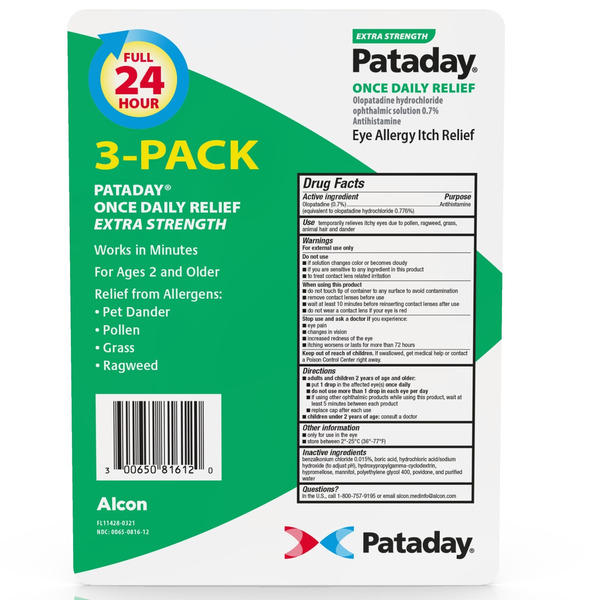 Thuốc Nhỏ Mắt Pataday Extra Strength Allergy Relief – Hộp 3 Chai X 2.5ml