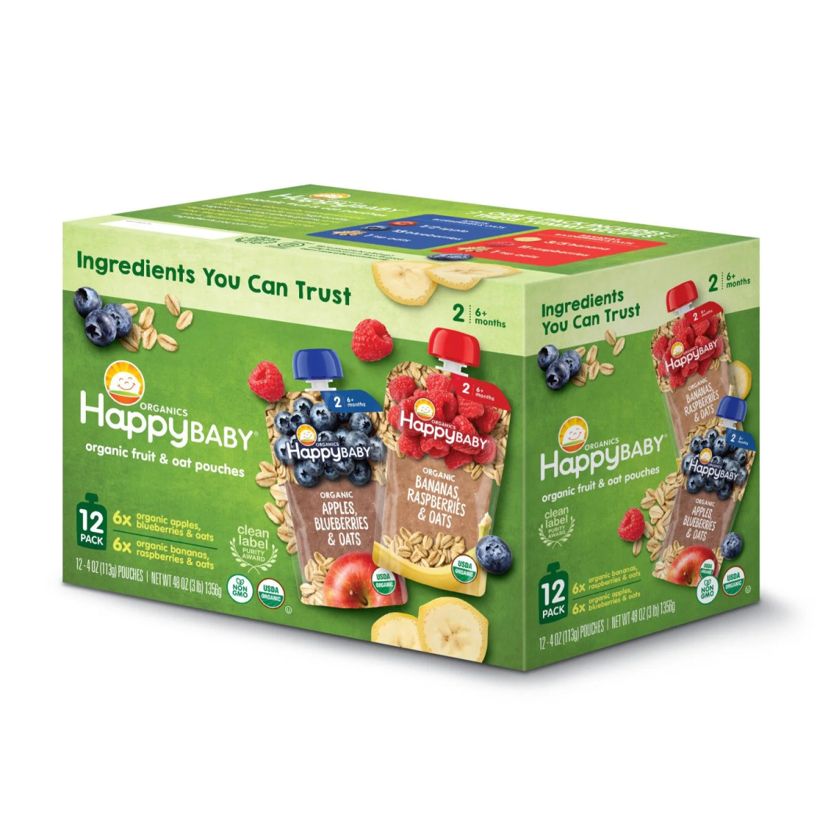 HappyBABY Organics Clearly Crafted Fruit & Veggie Pouches, Variety Pack, 12 ct., 4 oz.