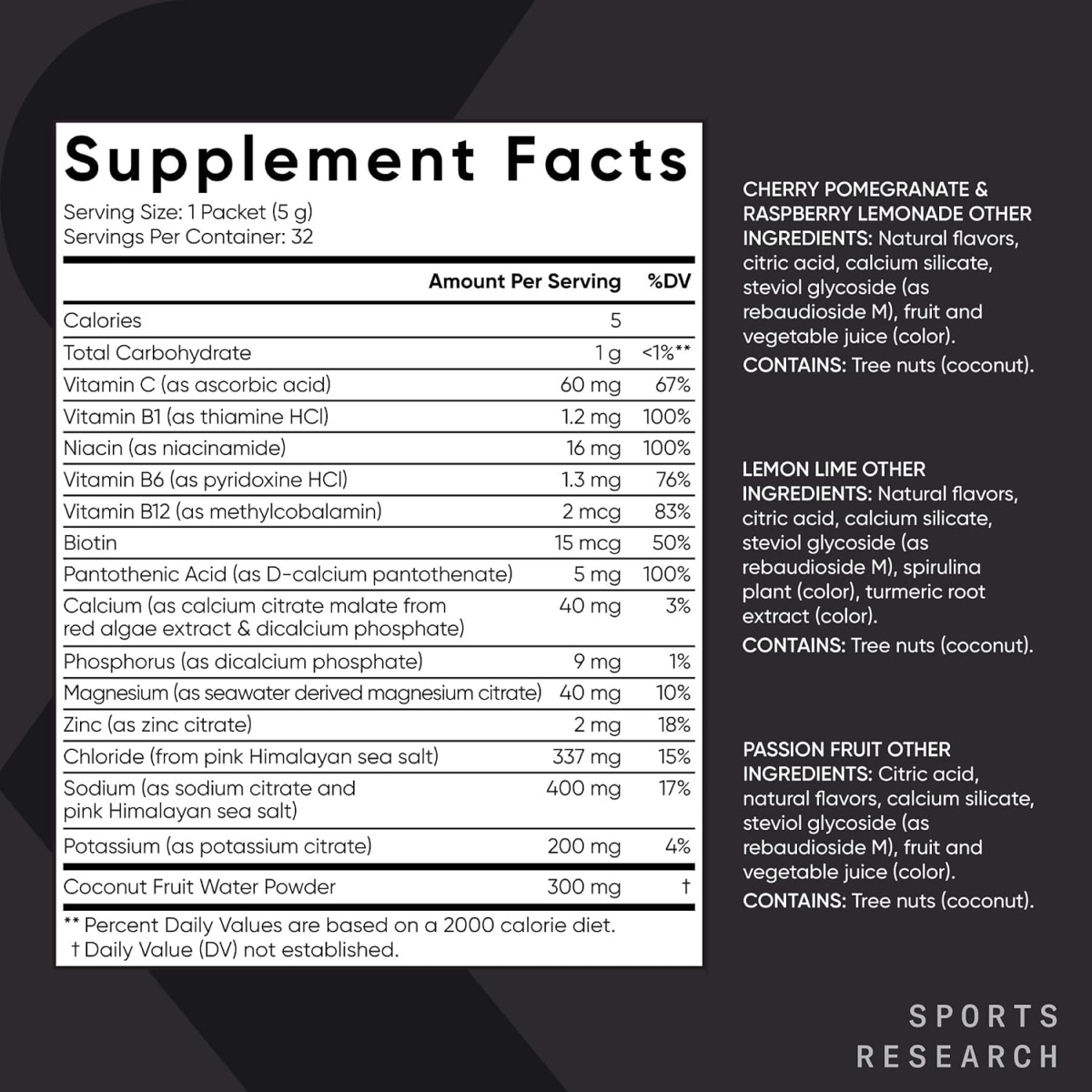 Bột Điện Giải Sports Research Hydrate Electrolytes Variety Pack – Hộp 32 Gói