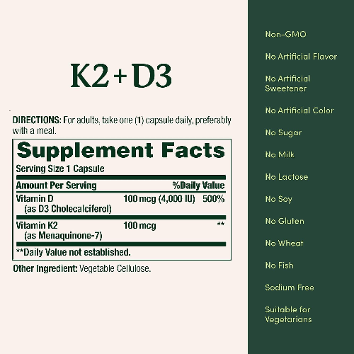 Viên Uống Nature’s Bounty K2 + D3 4000 IU + 100 mcg K2 – Hộp 60 Viên