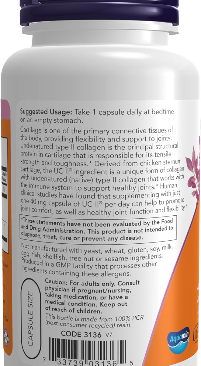 Viên Uống Hỗ Trợ Xương Khớp NOW UC-II Undenatured Type II Collagen – Hộp 120 Viên