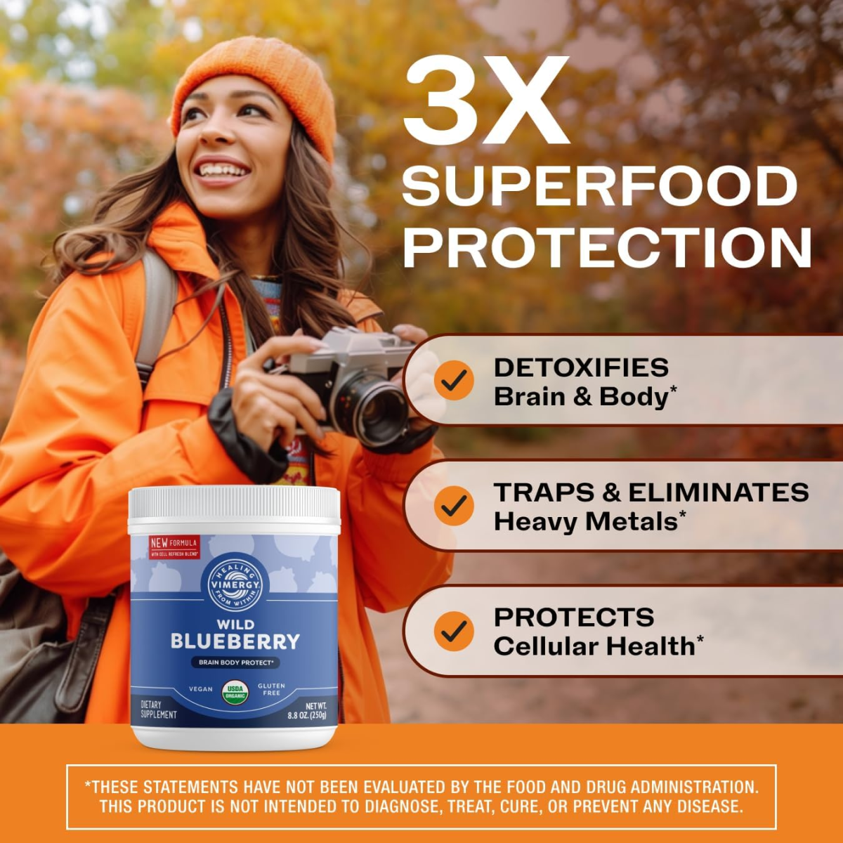 Bột Việt Quất Dại Hữu Cơ Vimergy USDA Organic Wild Blueberry Powder – Hộp 250g