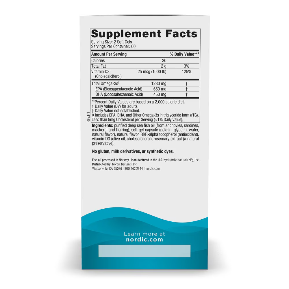 Viên Uống Dầu Cá Nordic Naturals Ultimate Omega-D3 1280 mg Vị Chanh – Hộp 120 Viên